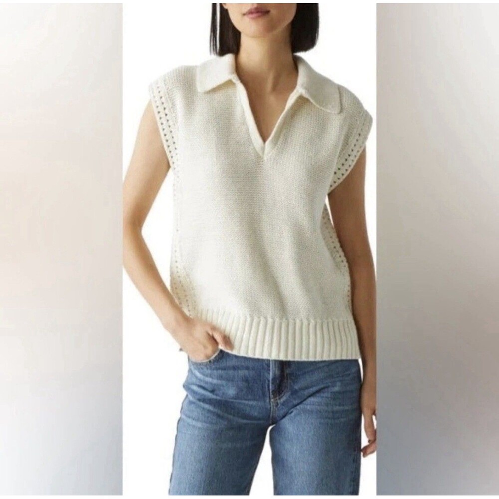 Michael Stars knitted XS Torrance V-Neck Collar Sweater Vest in Chalk $188